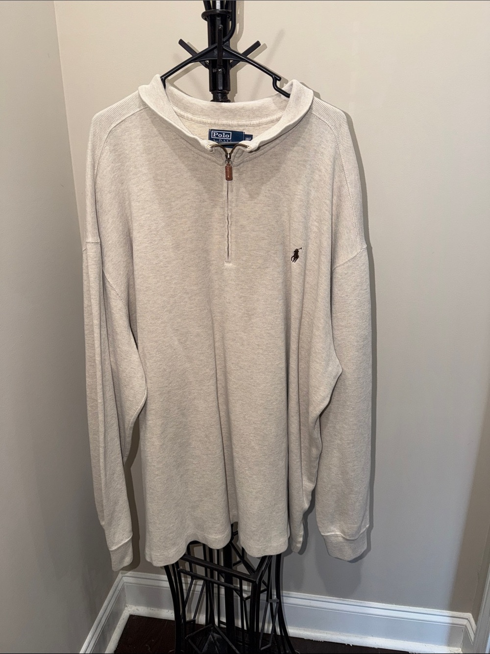 Polo by Ralph Lauren Men's Light Cream Quarter-Zip Sweater